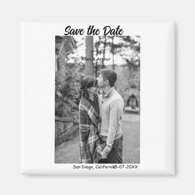 Imã branco preto salvar a data QR adicionar nome do si (Frente)