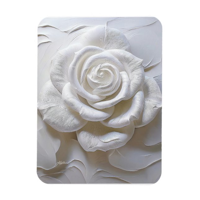 Ímã Branco sobre Branco - Rosa Esculpida (Vertical)