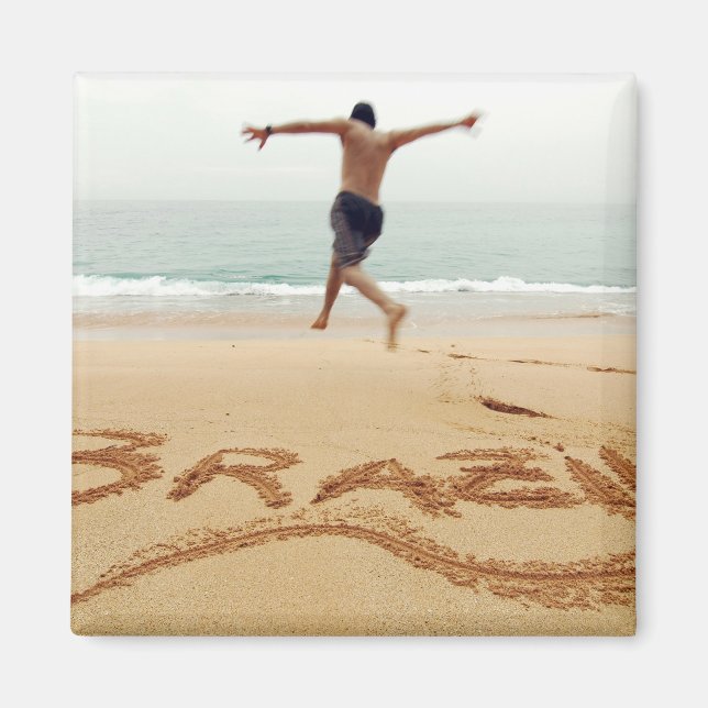 Imã BRASIL. Homem desajeitado vestindo um fato de nata (Frente)