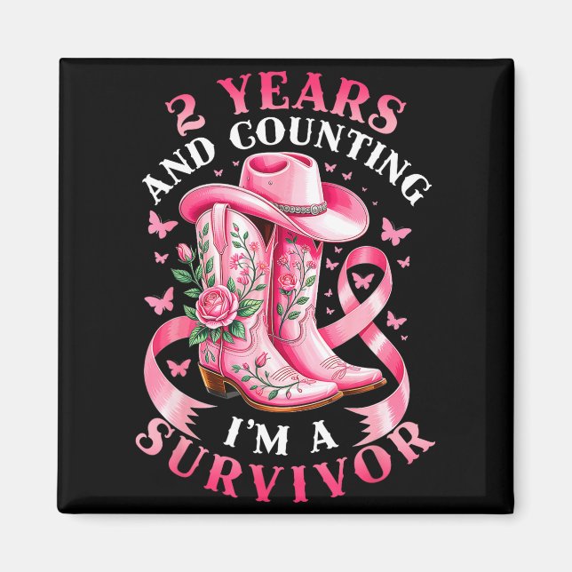 Imã Breast Cancer 2 Years Survivor Nk Ribbon Cowgirl G (Frente)