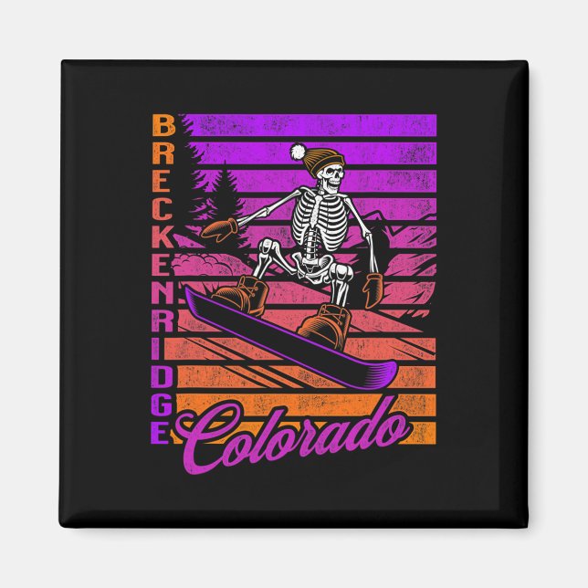 Imã Breckenridge Colorado Retro Snowboard Skeleton (Frente)