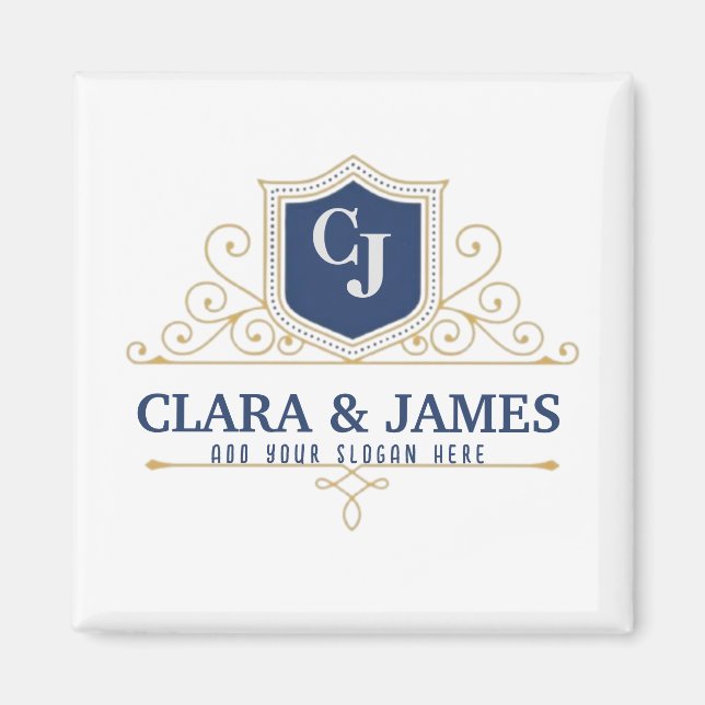 Imã Bride And Groom Monogram Names Elegant Weeding (Frente)