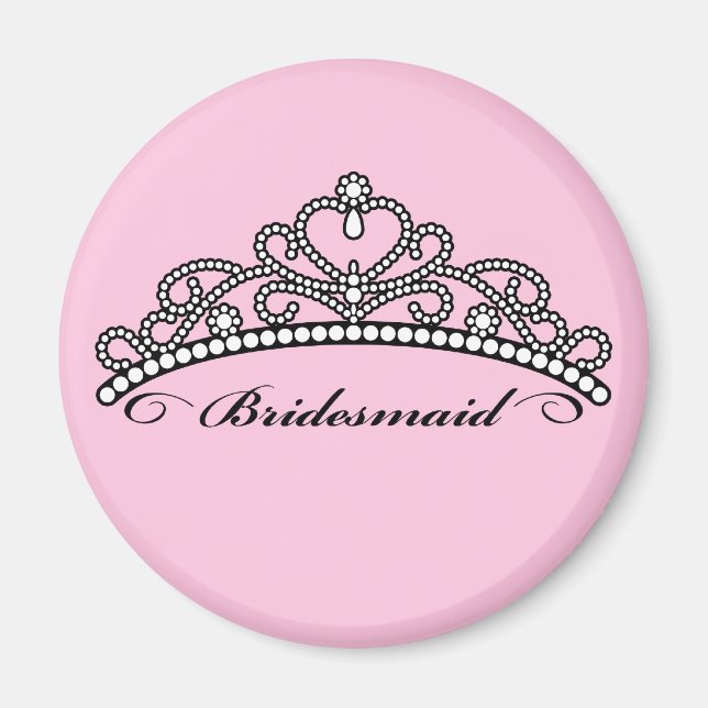 Imã Bridesmaid Tiara Magnet (fundo rosa) (Frente)