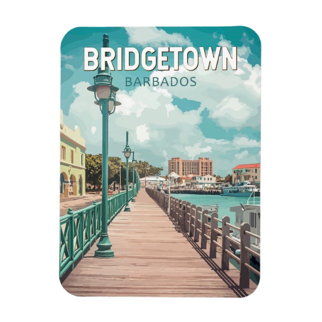 Ímã Bridgetown Barbados Ilustração de Viagem de Arte (Vertical)