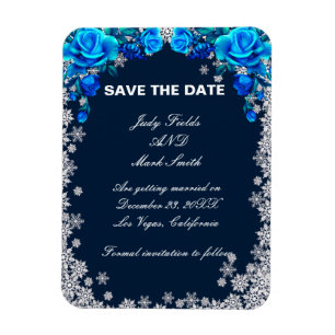 Ímã Bright Blue Rosa Snowflake Natal Salvar Data