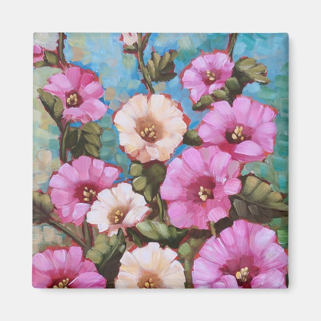 Imã "Bright Hollyhocks" 2" Magnet Quadrado (Frente)
