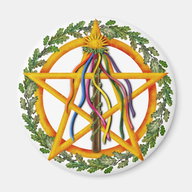Imã Bright Maypole Beltane Sun Pentacle Pagan Holiday (Frente)