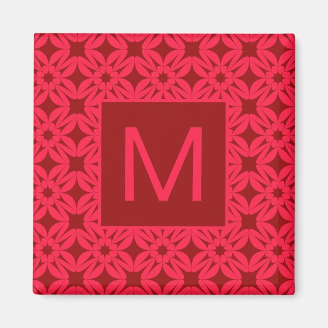Imã Bright Red Ornate Pattern Monogrammed (Frente)