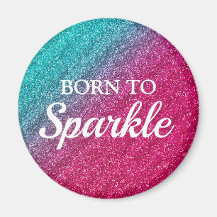 Imã Brilhante Azul e Rosa Escuro Glitter Nascido para