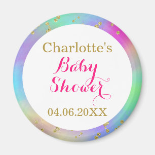 Imã Brilhante Chá de fraldas Colorida Unicórnio Dourad