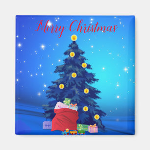 Imã Brilho Azul com Árvore de Natal e Presentes