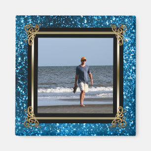 Imã Brilho azul Dourado personalizado da foto de