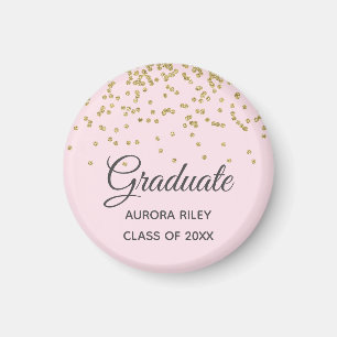 Imã Brilho Rosa Dourado Confete Favor de Formatura