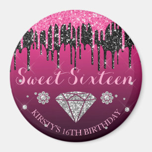Imã Brilho Rosa e Preto Gotejante Diamante Sweet Sixte