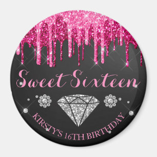 Imã Brilho Rosa Quente Drip Diamante Sweet Sixteen