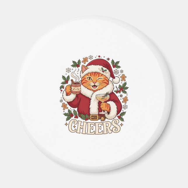 Imã Brinde Natal Gato Laranja Chapéu do Papai Noel Beb (Frente)
