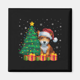 Imã Brinquedo Feio Fox Terrier Santa Hat Luzes De Nata