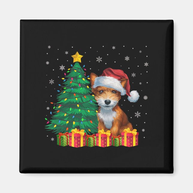 Imã Brinquedo Feio Fox Terrier Santa Hat Luzes De Nata (Frente)