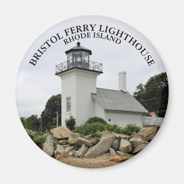 Imã Bristol Ferry Lighthouse Rhode Island Round Magnet (Frente)