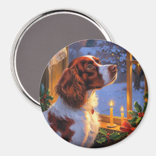 Imã Brittany Spaniel com Luzes de Natal Feriado