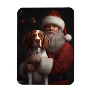 Ímã Brittany Spaniel Com Papai Noel Natal