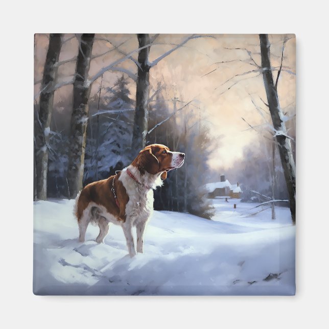 Imã Brittany Spaniel Deixa-o nevar o Natal (Frente)