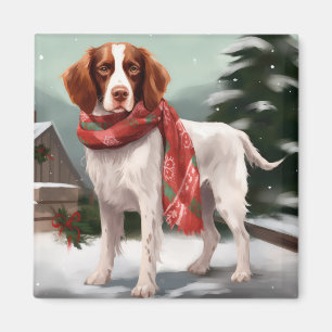 Imã Brittany Spaniel Dog no Natal da Neve