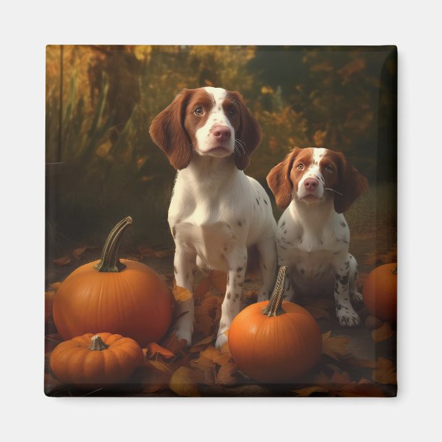 Imã Brittany Spaniel Puppy Autumn Delight Pumpkin (Frente)