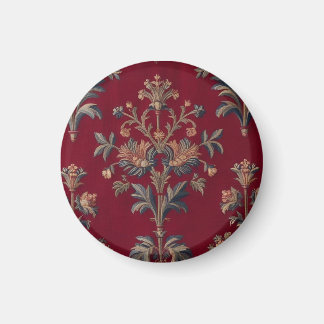 Imã broderie medievale fleurie en rouge bordeaux