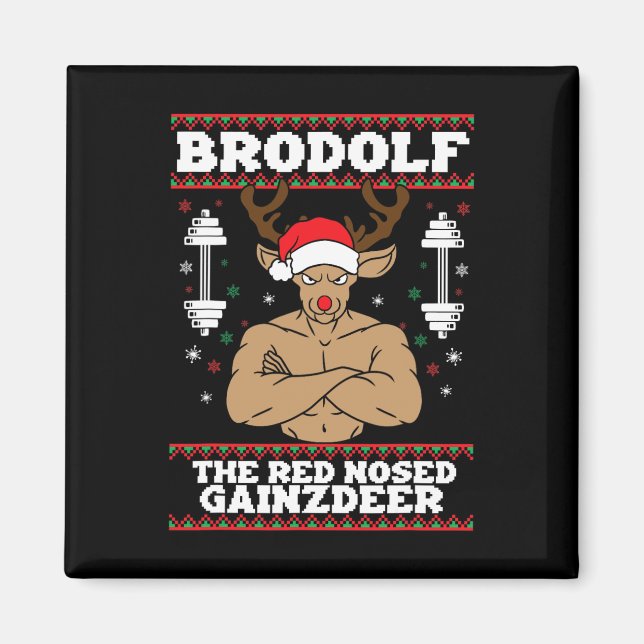 Imã Brodolf Funny Christmas Buff Reindeer Gym Bodybuil (Frente)