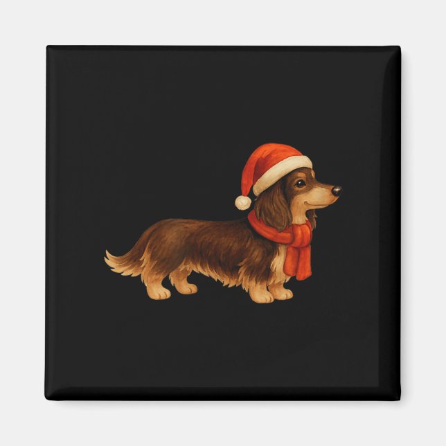Imã Brown And Tan Christmas Dachshund Santa Hat  (Frente)