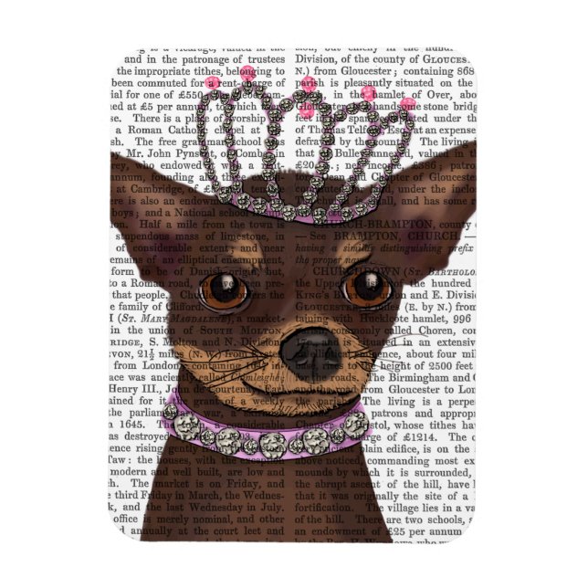 Ímã Brown Chihuahua e Tiara (Vertical)
