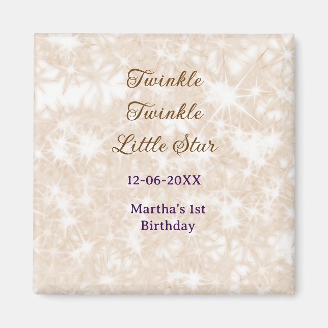 Imã Brown glitter twinkle twinkle little star birthday (Frente)