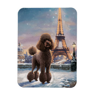 Ímã Brown Poodle Winter in Paris Painting Art Flexible