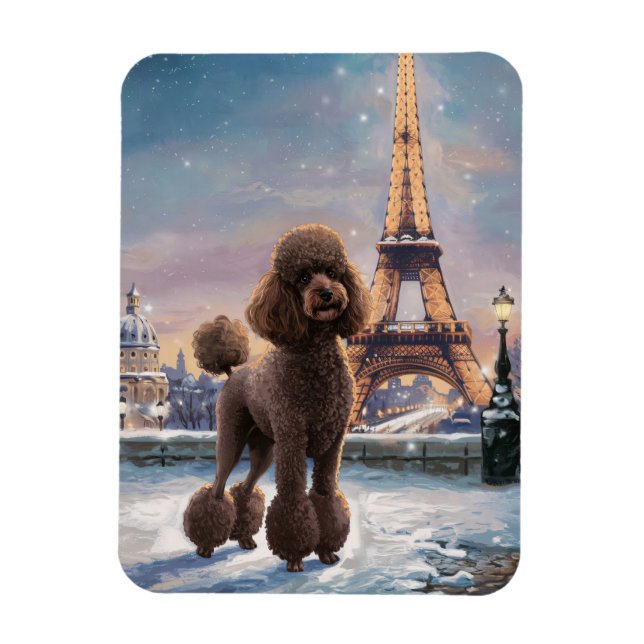 Ímã Brown Poodle Winter in Paris Painting Art Flexible (Vertical)