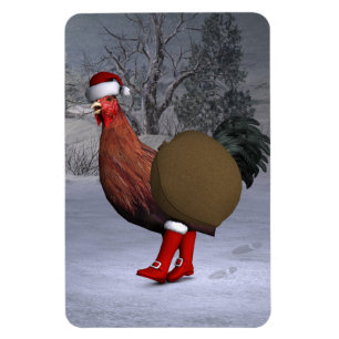 Ímã Brown Rooster Santa Claus