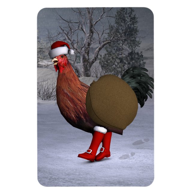 Ímã Brown Rooster Santa Claus (Vertical)