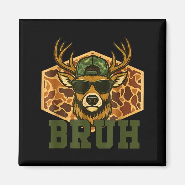 Imã Bruh Deer Funny Deer Hunting Camo Hat Youth Teens  (Frente)
