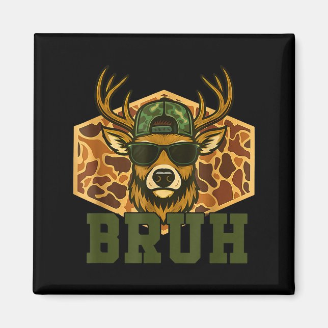 Imã Bruh Deer Funny Deer Hunting Camo Hat Youth Teens  (Frente)