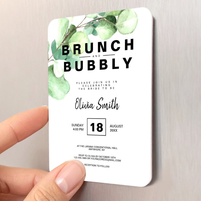 Ímã Brunch and Bubbly Bridal Shower Green Eucalyptus (Brunch and Bubbly Bridal Shower Green Eucalyptus Magnet, Bride to Be)