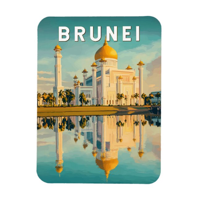 Ímã Brunei Illustração Viagem Art Vintage (Vertical)