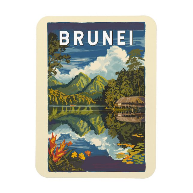 Ímã Brunei Painterly Illustration Viagem Art Vintage (Vertical)