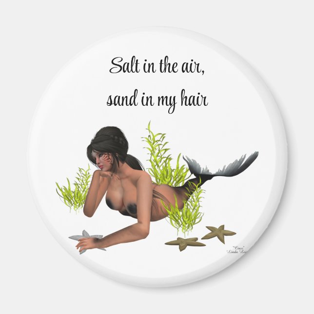 Imã Brunette Mermaid com ímã de Starfish (Frente)