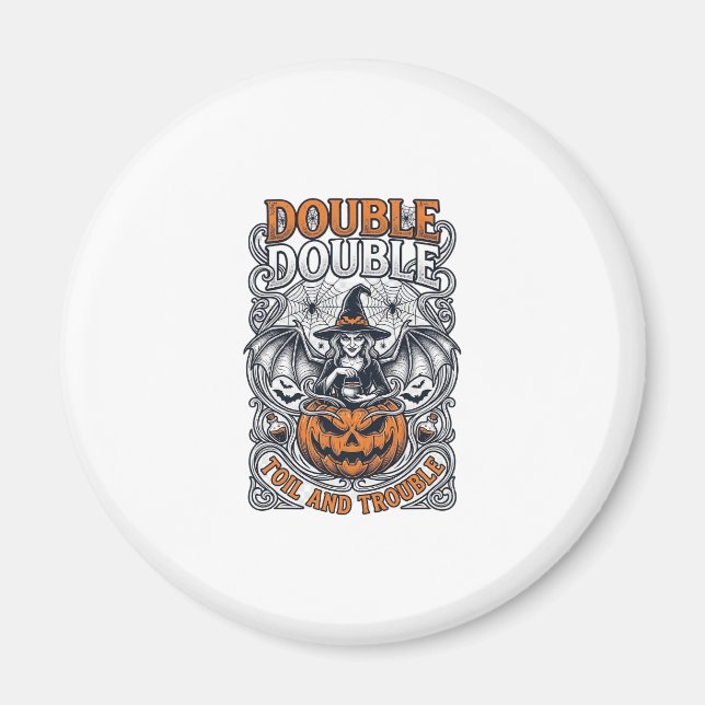 Imã Bruxa Abobora Teia de Aranha Halloween Dupla Pertu (Frente)