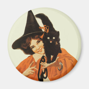 Imã Bruxa bonita do vintage com o gato preto bonito