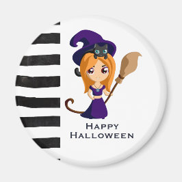 Imã Bruxa Bonita no Halloween do Chapéu Roxo