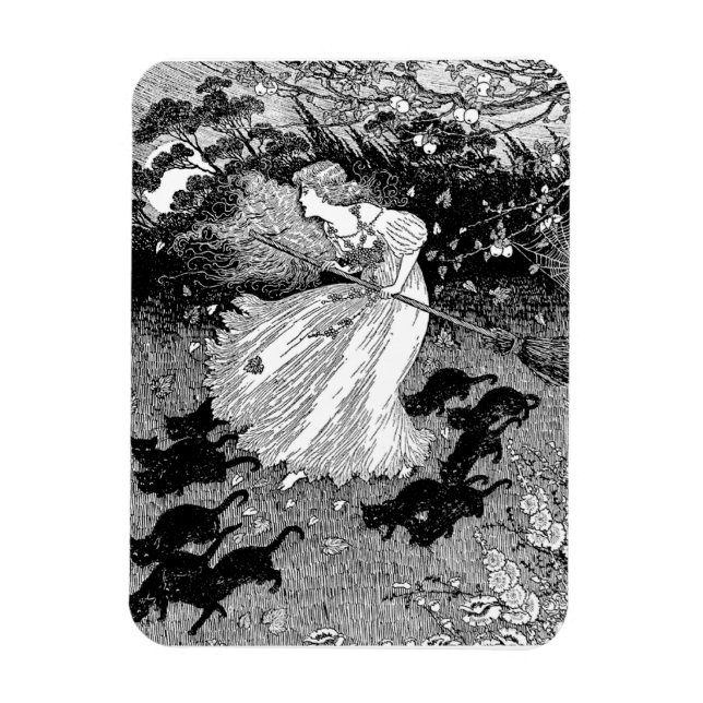 Ímã Bruxa com gatos (Vertical)