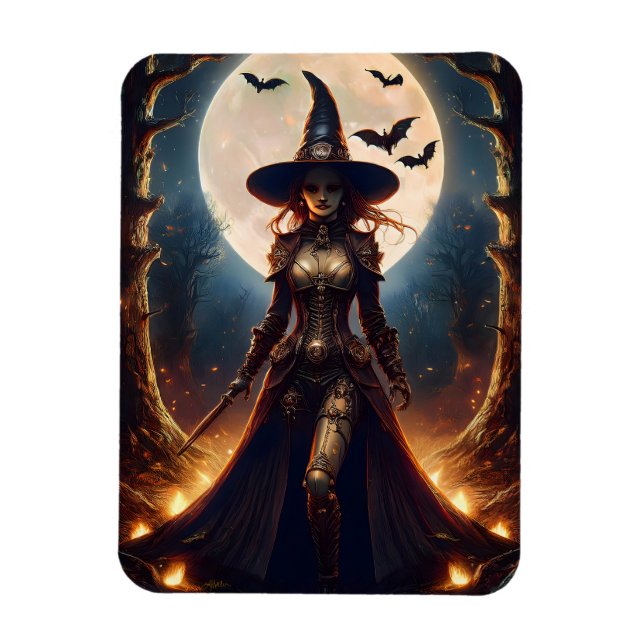 Ímã Bruxa da Floresta Steampunk do Halloween (Vertical)