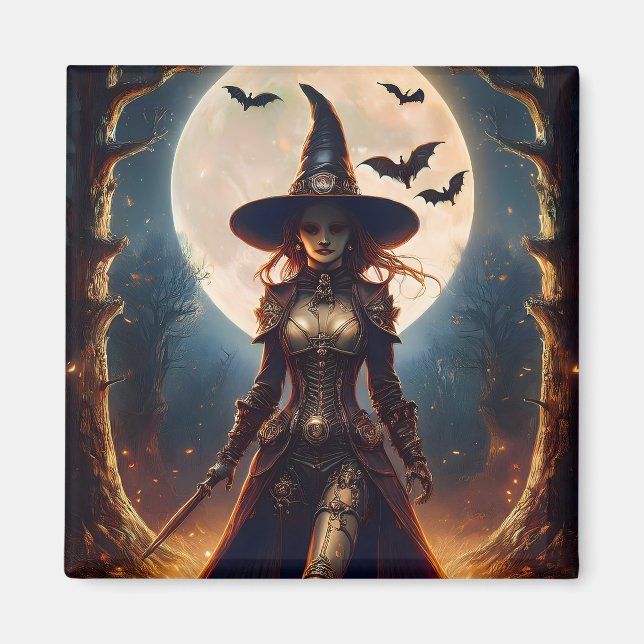 Imã Bruxa da Floresta Steampunk do Halloween (Frente)
