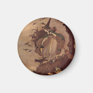 Imã Bruxa de Conto de Fadas Vintage e Gato Preto Hallo